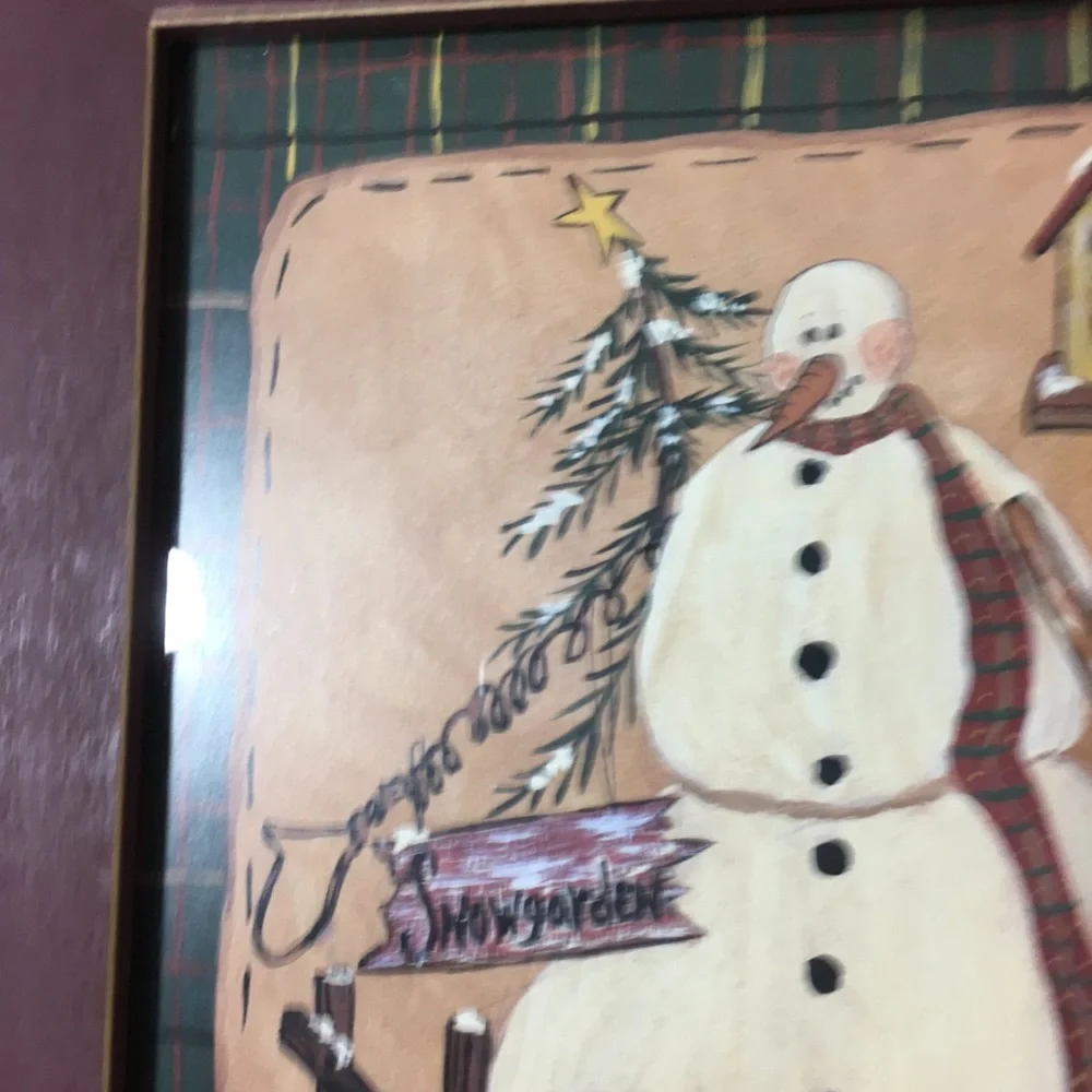 Rustic‎ Snowman Winter Garden Scene Picture